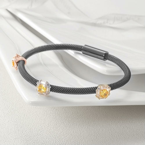 Tricolor PAVÉ SQUARE STATION BANGLE