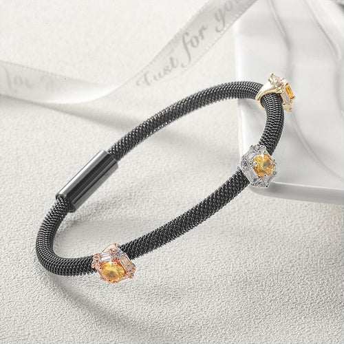 Tricolor PAVÉ SQUARE STATION BANGLE