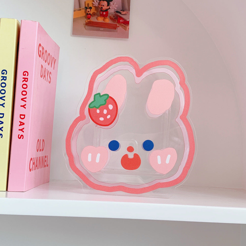 Kawaii Transparent Acrylic Pen Holder Desktop Organizer INS New Fashion Cute Bear Bunny Office Stationery Cosmetics Storage Box