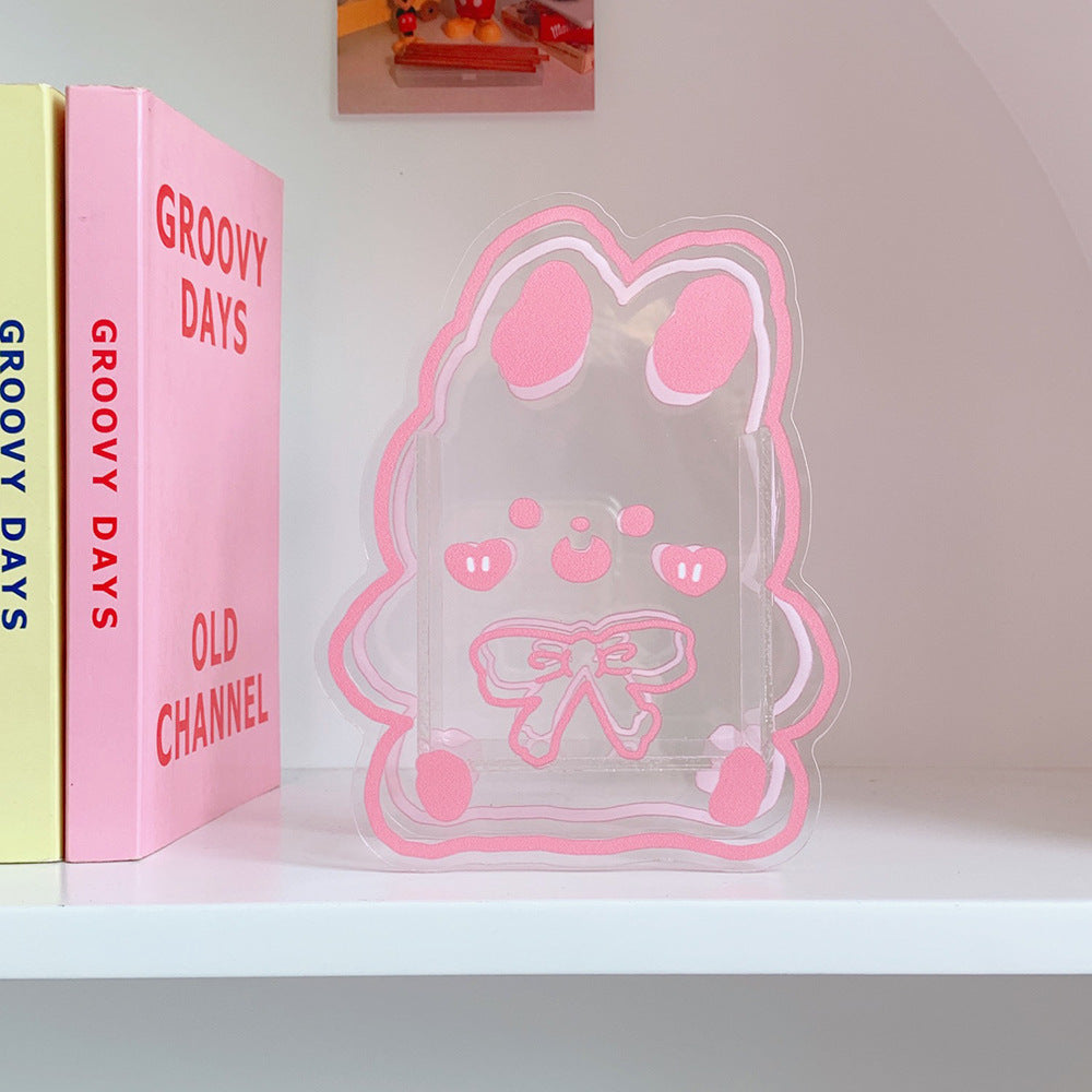 Kawaii Transparent Acrylic Pen Holder Desktop Organizer INS New Fashion Cute Bear Bunny Office Stationery Cosmetics Storage Box