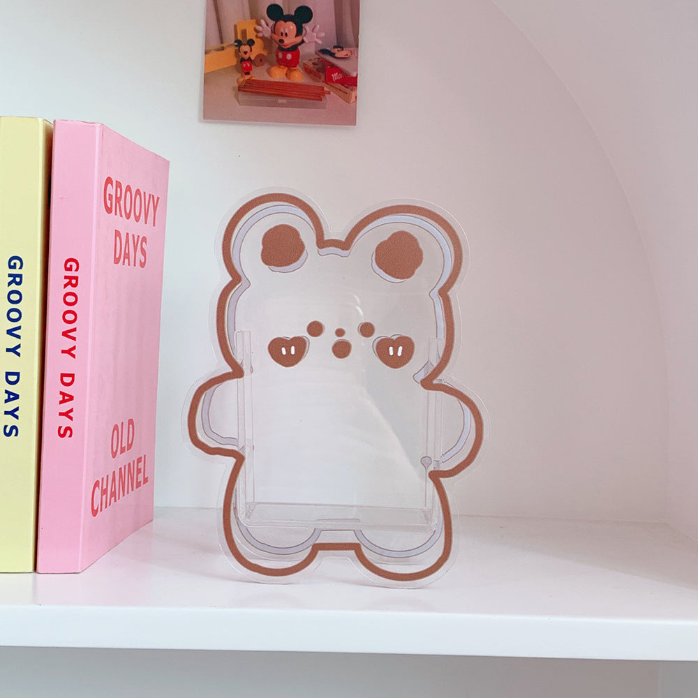 Kawaii Transparent Acrylic Pen Holder Desktop Organizer INS New Fashion Cute Bear Bunny Office Stationery Cosmetics Storage Box