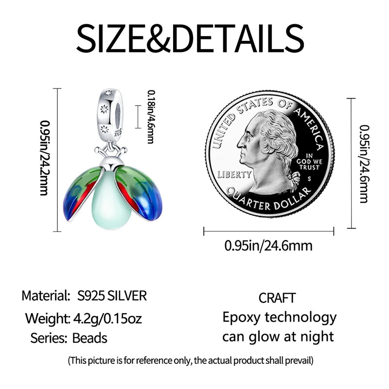 925 Sterling Silver Exquisite Luminous Firefly Bulb Star Chameleon Charms Pendants Fit Pandach 925 Original Bracelet DIY Jewelry