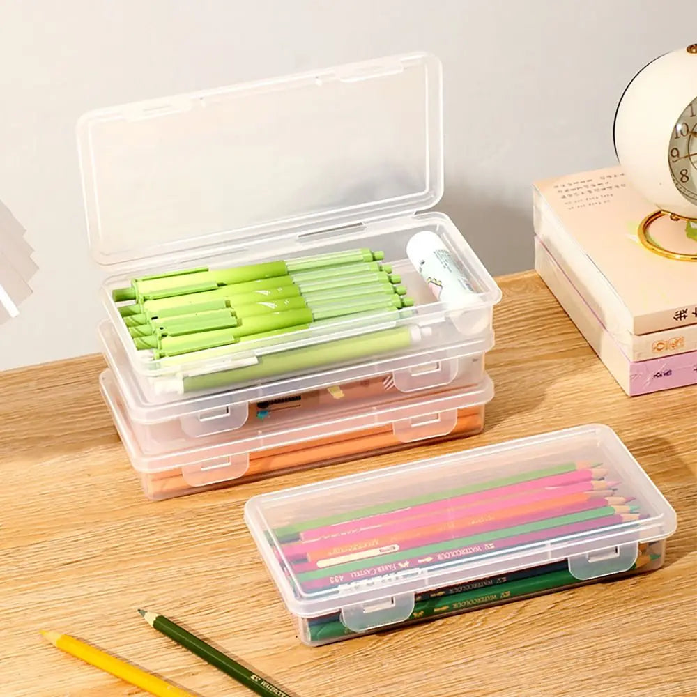 Transparent Stationery Storage Box Desktop Organizer Stationary Supplies Pen Holder Large Capacity Pen Pencil Case