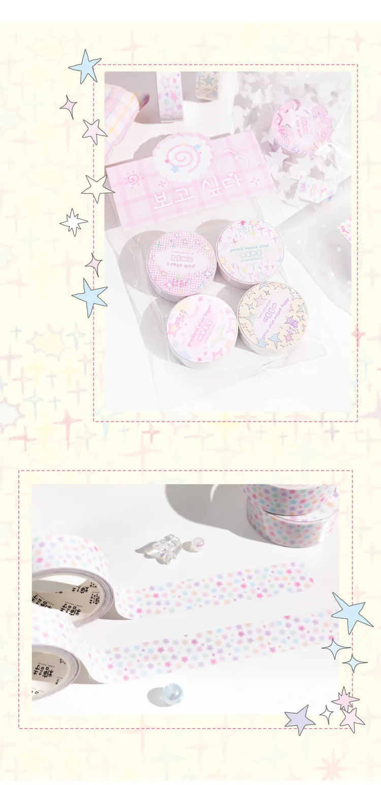 New Ins Cute Star Washi Masking Tape Scrapbooking Journal Decorative Adhesive Tapes DIY Collage Material Stationery