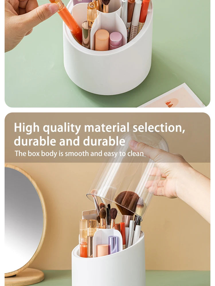 Rotating Makeup Brush Storage Box Portable Multifunction Dust Proof Desktop Organizer Lipstick Shadow Cosmetic Holder