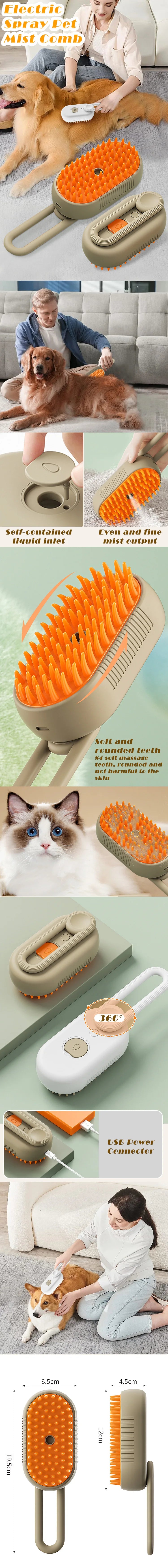 Pet Steam Brush Removes Floating Hair Doesn't Hurt Skin Dog Bathing Hair Removal Brush Cat and Dog Cleaning Supplies Cat Comb