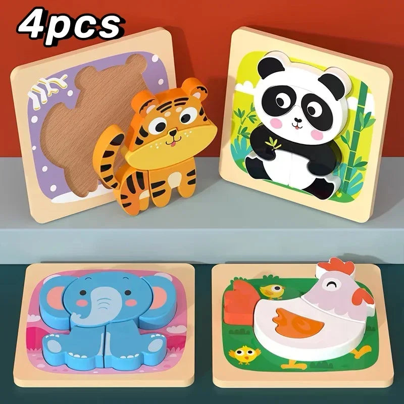 3D Baby Wooden Puzzle Montessori Toys Kids Learning Educational Tangram Shape Traffic Animal Cartoon Puzzle Cognitive Games