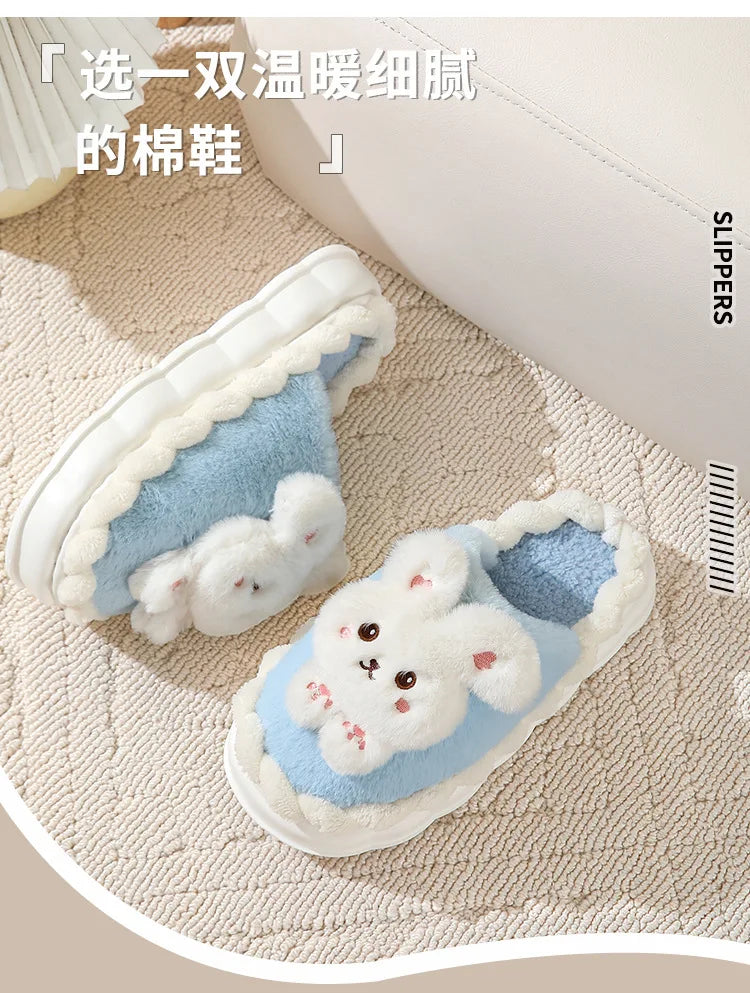 White Bunny Slippers For Home Kawaii Shoes Women Rabbit Fluffy Slippers Winter Indoor Sandals Woman Platform Bootie Slipper New