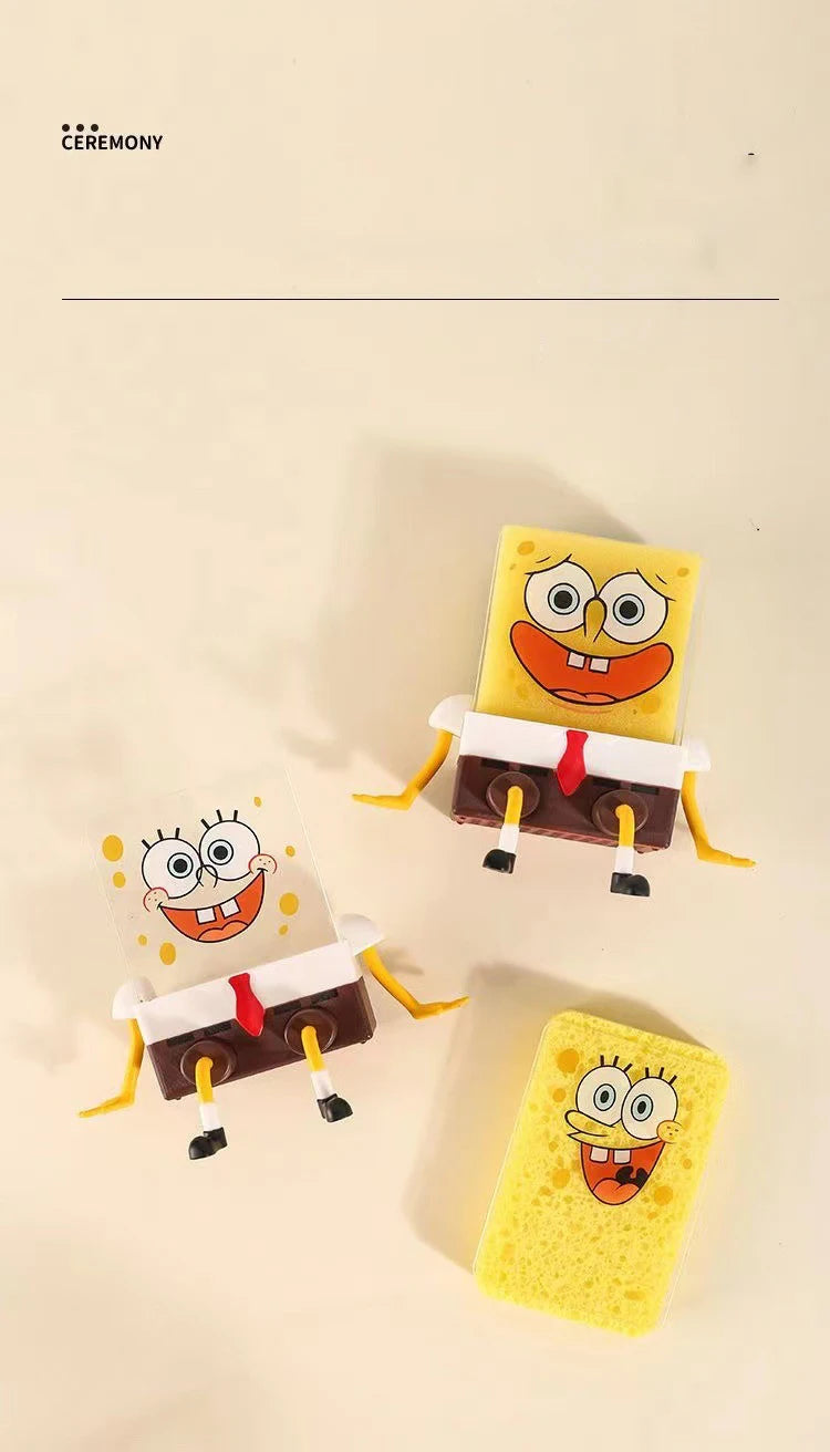 SpongeBob SquarePants Dish Washing Brush Sponge Kitchen Supplies Drain Rack Cleaning Dishes Brushes Reusable Scrub Scouring Pad