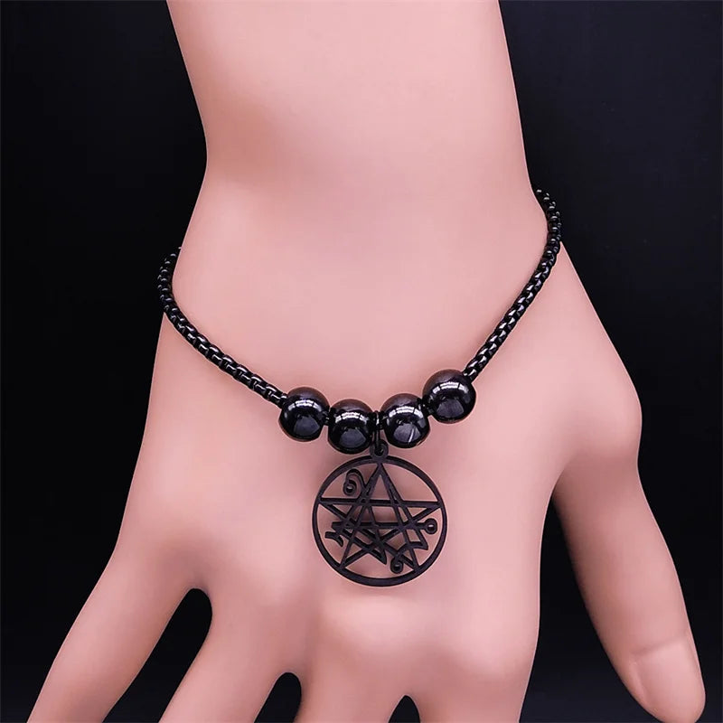 Goth Wicca Triple Moon Ghost BC Band Bracelet Flower Hecate Wheel Prince Satan Pentagram Stainless Steel Bracelets Jewelry Gift