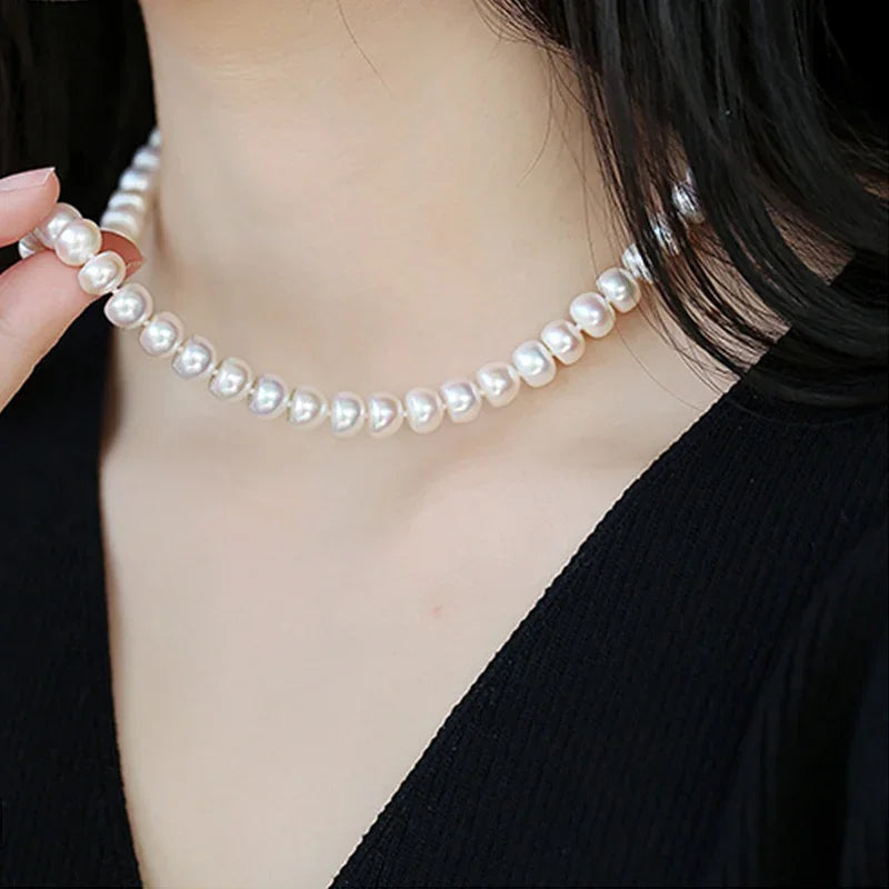 HENGSHENG High Luster 8-9mm 100% Natural Fresh water Pearl Necklace Long 45cm for Women Girls Birthday /Wedding Pearl Jewelry