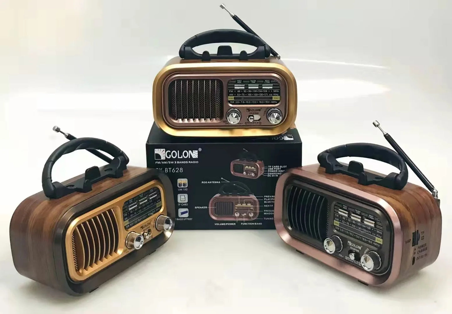 Portable Emergency Retro Radio FM/AM/SW1-6 Radio Receiver BT Speaker Solar MP3 Music Player with LED Light Support USB/TF Card