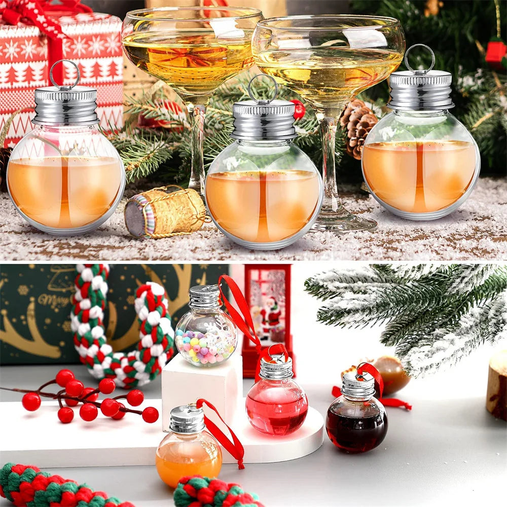 50ml Christmas Fillable Wine Tree Ornaments Water Bottle Light Bulbs Jingle Bells Plastic Transparent Balls Home Party Decoratio