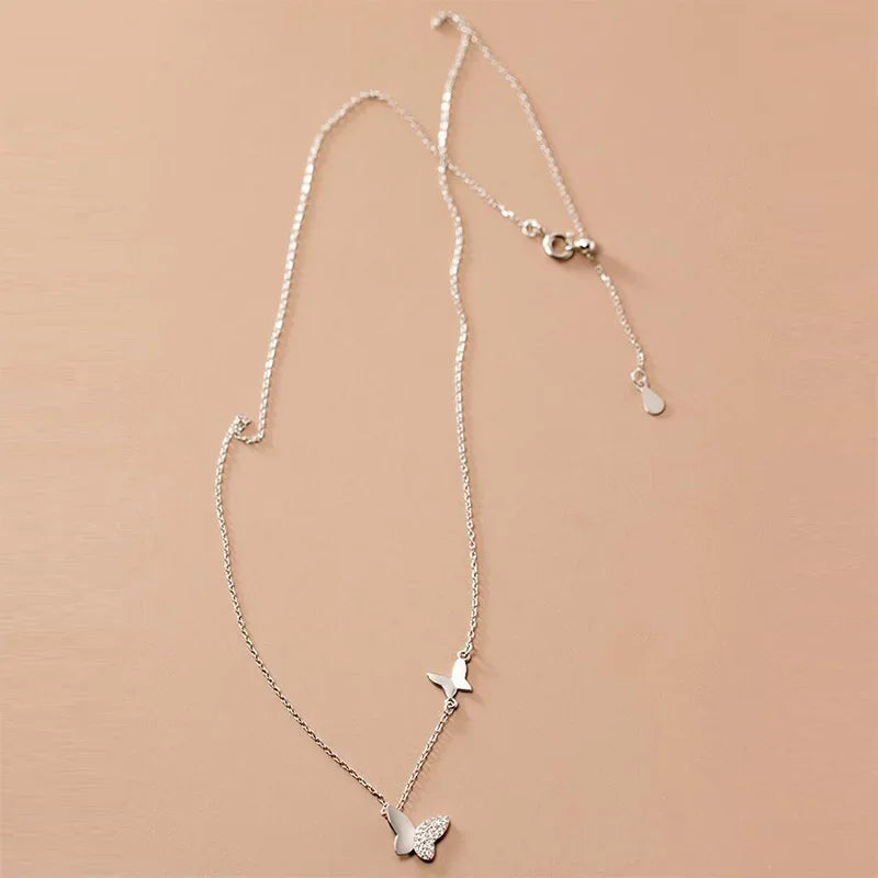 TrustDavis Real 925 Sterling Silver Necklace Insect Butterfly Dazzling CZ Necklace For Women Birthday Gift Fine Jewelry DA2936