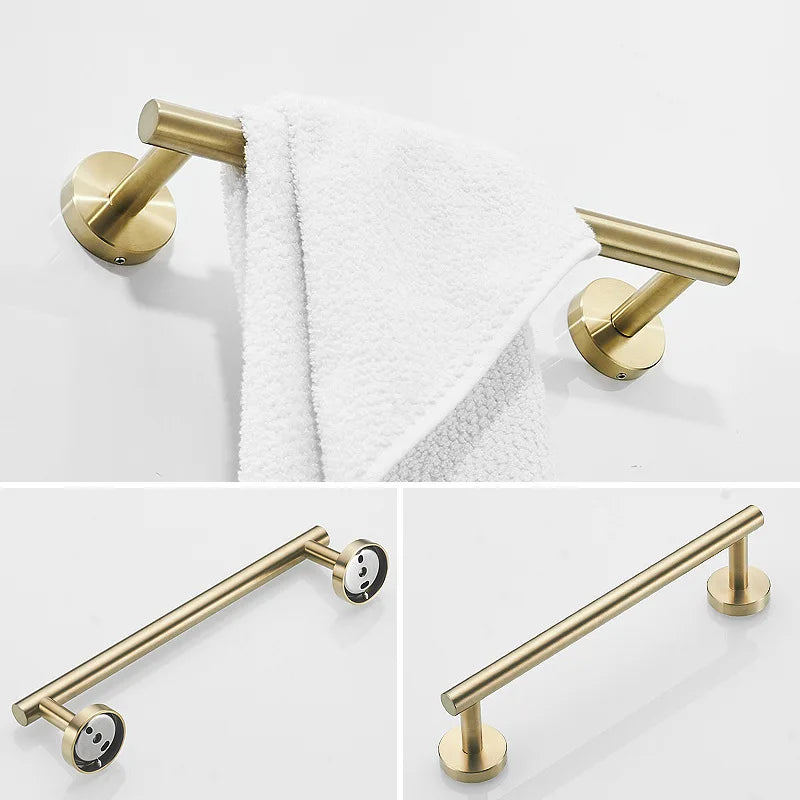 Bathroom Hardware Set Accessories Gold Shelf Robe Hook Hanger Towel Rail Bar Rack Tissue Paper Holder Stainless Steel