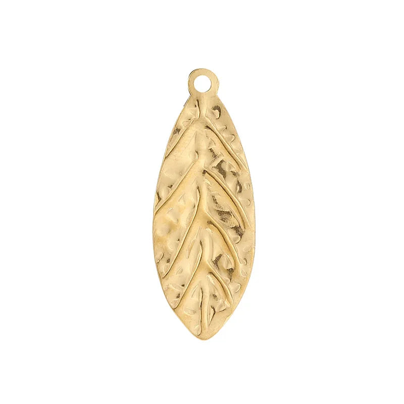 6pcs Gold Plated 15*40mm Stainless Steel Embossed Leaf Pendants Charms For DIY Jewelry Necklace Making Findings High Quality