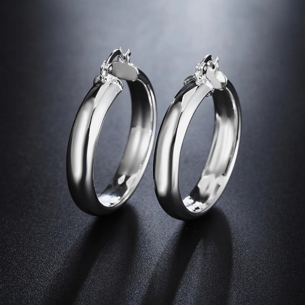 925 Sterling Silver 3.5CM smooth Big circle Earrings for Women Luxury Fashion Party Wedding Accessories Jewelry Christmas Gifts