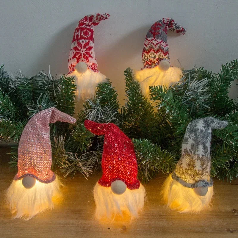 2024 New Christmas Decorations Night Light Forest Old Man with Light Gnome Doll Pendant Luminous Christmas Tree Pendant