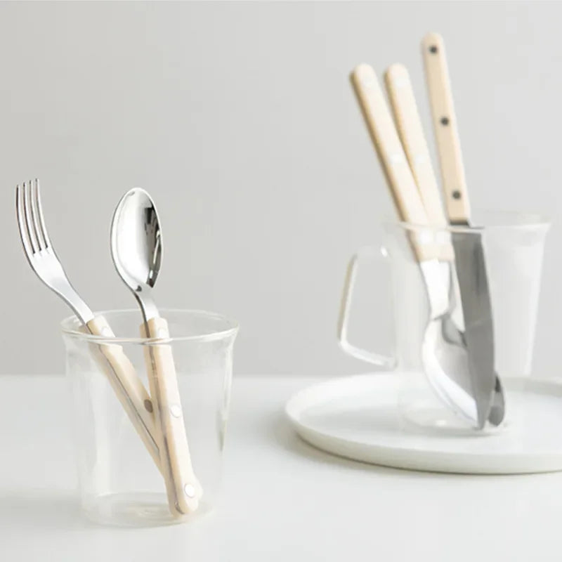 304 Stainless steel western tableware light luxury rivet handle household steak knife and fork dessert fork and spoon set