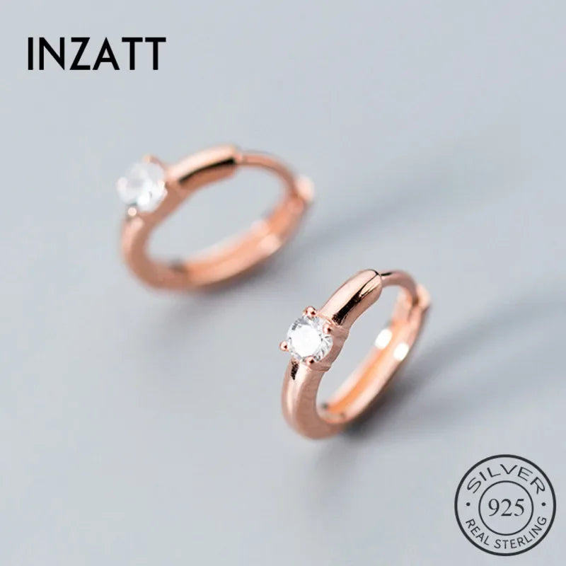 INZATT Real 925 Sterling Silver Minimalist Geometric Round Zircon Hoop Earrings For Women Rose Gold Color Trendy Fine Jewelry