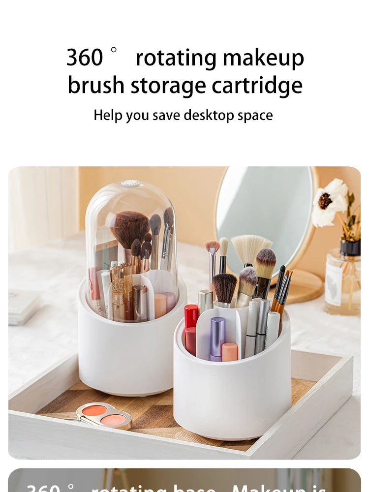 Rotating Makeup Brush Storage Box Portable Multifunction Dust Proof Desktop Organizer Lipstick Shadow Cosmetic Holder