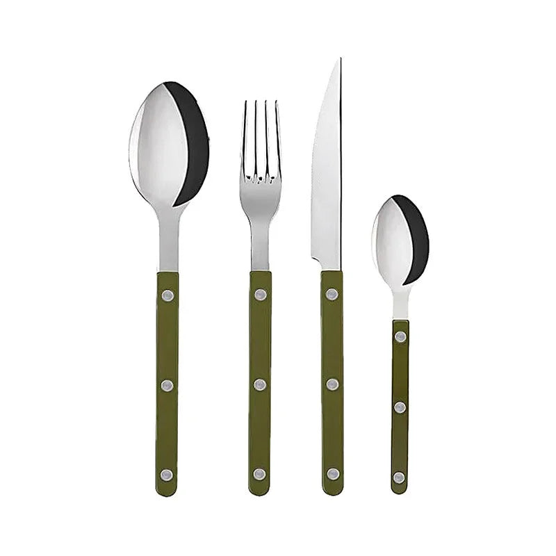 304 Stainless steel western tableware light luxury rivet handle household steak knife and fork dessert fork and spoon set