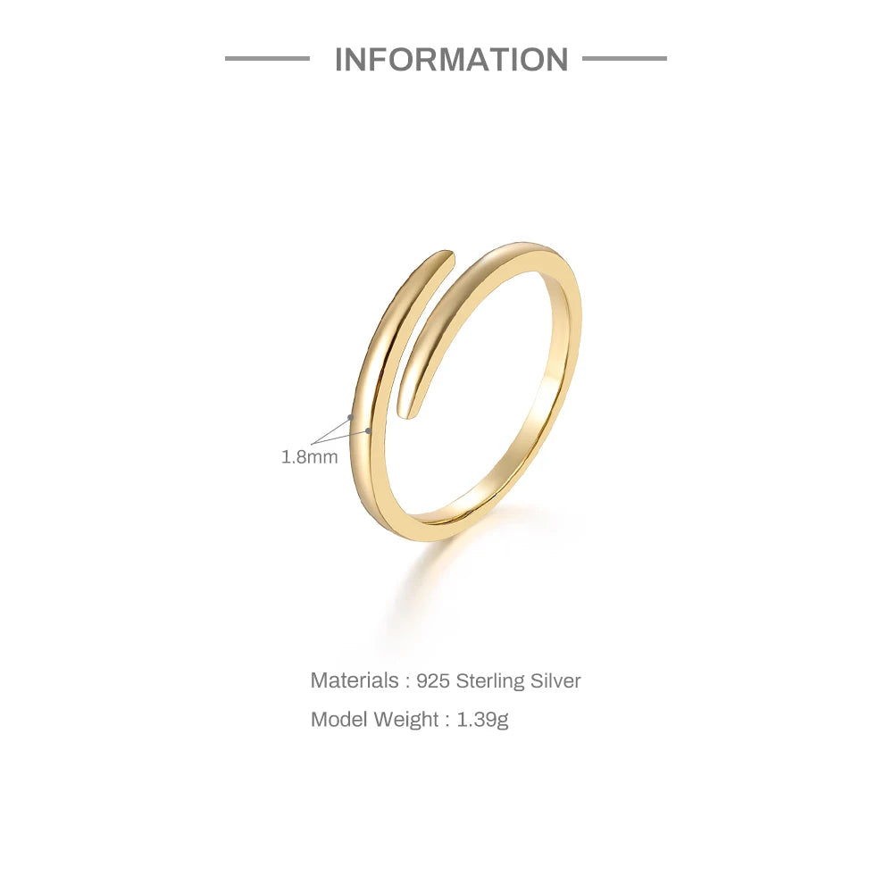 CANNER Minimalist 925 Sterling Silver Classic Gloss Open Finger Rings for Women Girls Wedding Engagement Ring Fine Jewelry Gifts