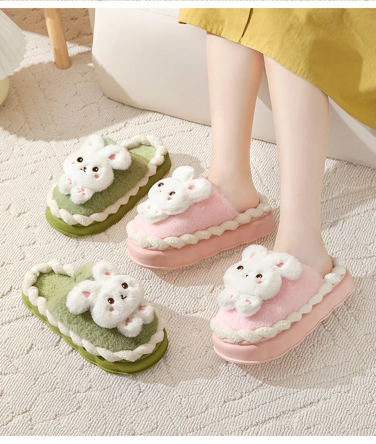 White Bunny Slippers For Home Kawaii Shoes Women Rabbit Fluffy Slippers Winter Indoor Sandals Woman Platform Bootie Slipper New