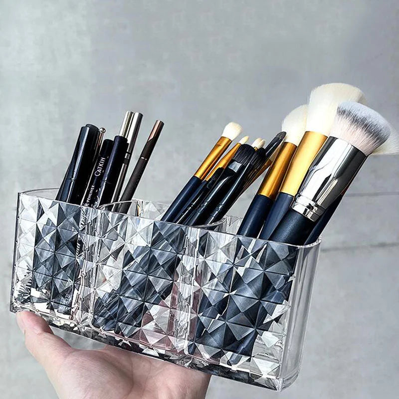 Makeup Brush Eyebrow Pencil Storage Rack Three Compartments Large Capacity Transparent Storage Box Acrylic Stationery Pen Holder