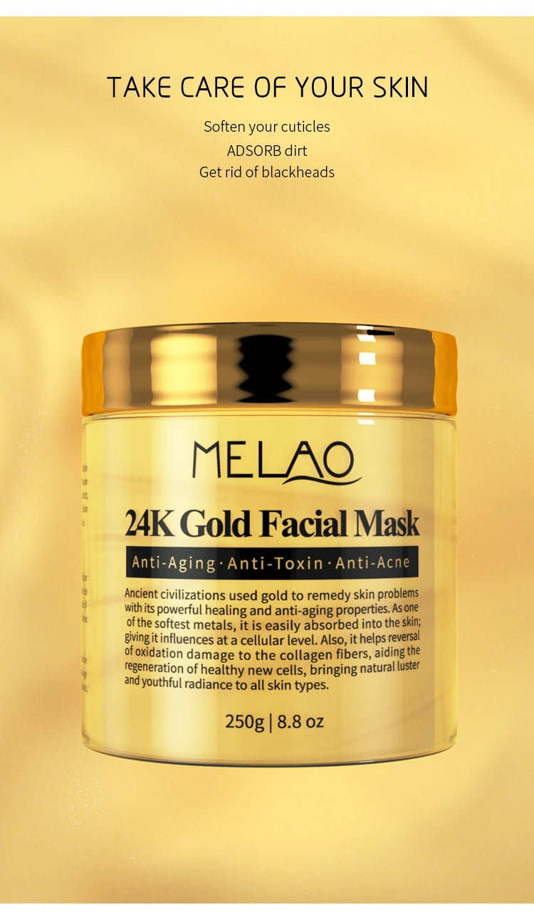 MELAO 24K Gold Face Mask Beauty Facemask Skin Remove France Golden Collagen Facial Moisturizing Masks