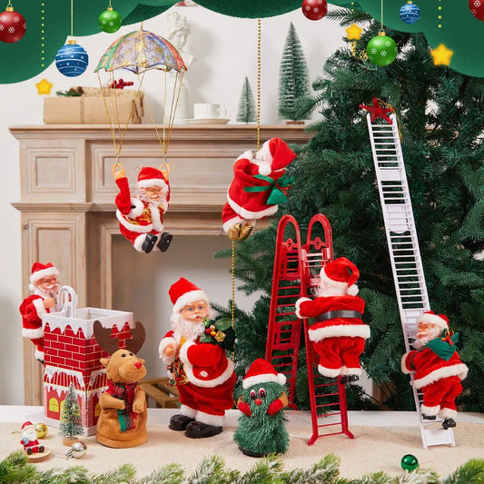 Santa Claus Climbing Beads Ladder Chimney Electric Climb Up and Down Climbing Santa Light and Music New Year Christmas Pendant