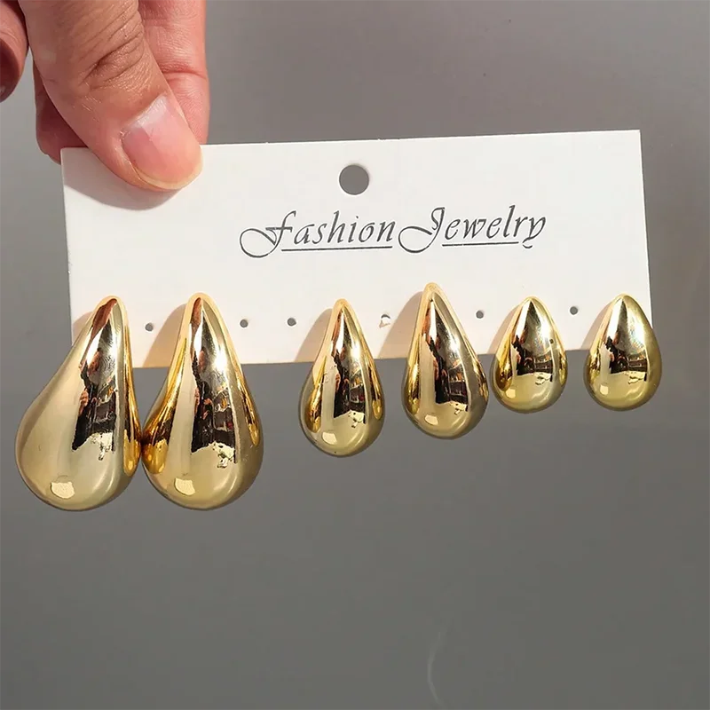925 Sterling Silver 18K Gold Trendy Chunky Waterdrop Dupes Drop Earrings for Women Personality Glossy Teardrop Earring Jewelry