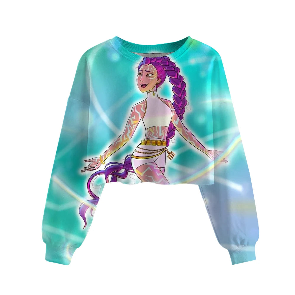 Casual Girls Movie Fans Gift Crop Hoodie Manga Kids Huntrix Kpop Demon Hunters Children's Sweatshirt Cute Tiger Hoody