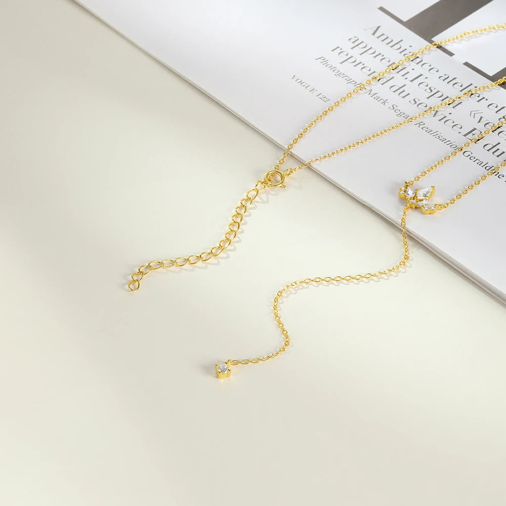 CANNER 925 Sterling Silver Y-shaped Kite Shaped Zircon Sparkling Clavicle Necklace For Women 18k Gold Ins Chain Fine Jewelry