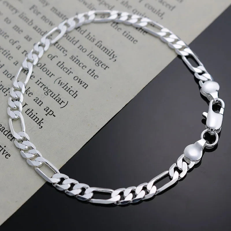 Wholesale charms classic 4MM sideways chain 925 Sterling silver Bracelet for woman boy man jewelry Wedding party Christmas gifts