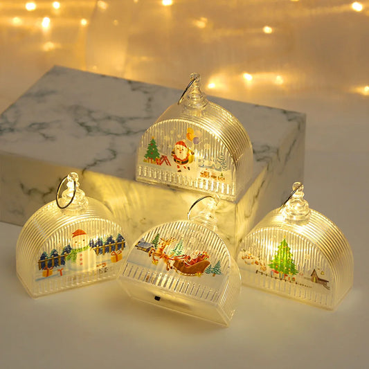 Christmas Portable Night Light Ornaments Crystal Snow Globe Lighted Vintage Party Home Table Decor Xmas Tree Pendant
