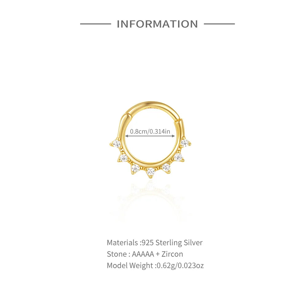 CANNER 1PC 925 Sterling Silver Triangle Zircon Cartilage Piercing Hoop Earring For Women's 18k Gold Minimalism Fine Jewelry Gift