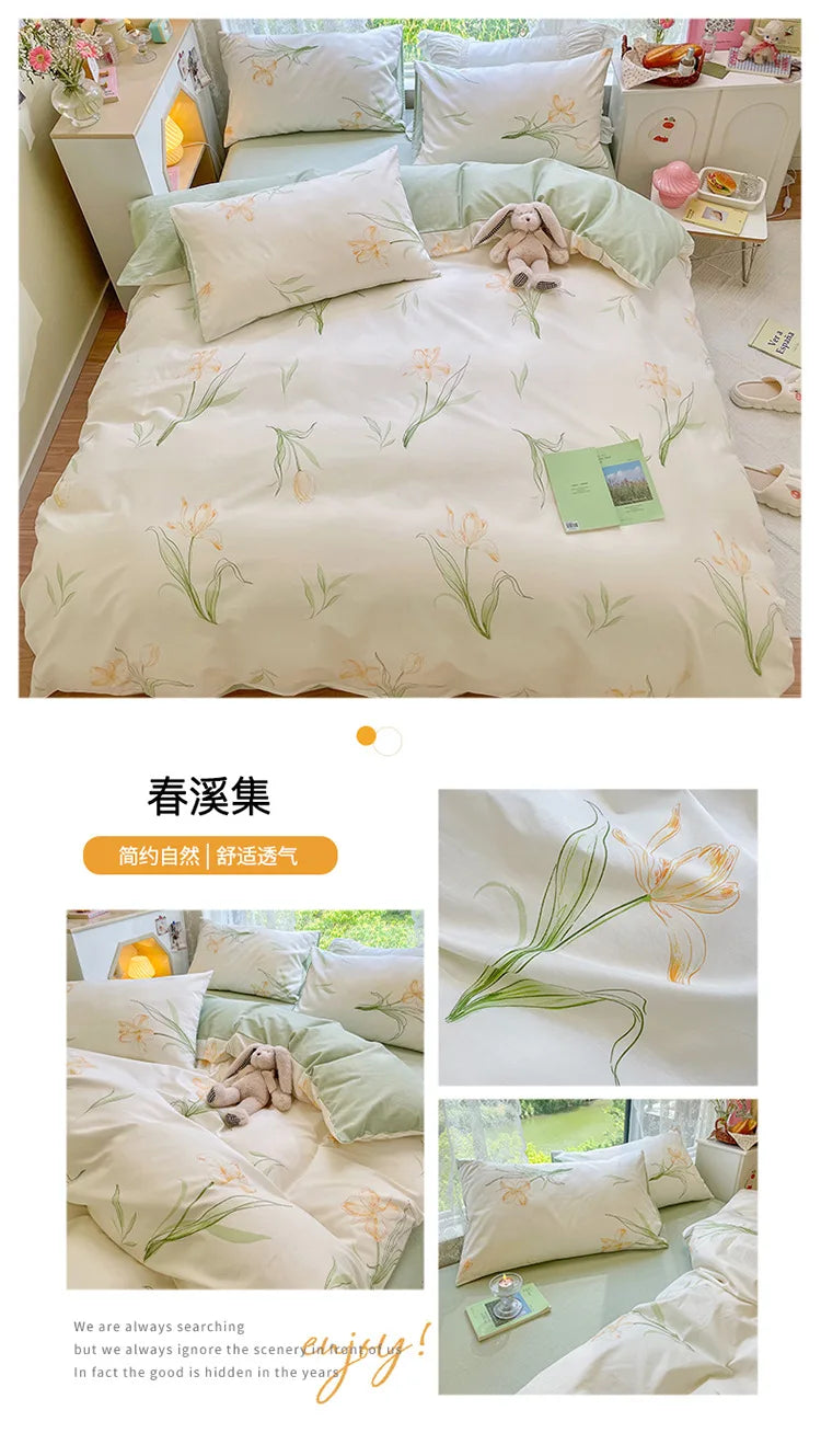 Home Textile Water Wash 3 Piece Bedding Set, Summer and Winter Blanket, Large Sheet Bed Bed Sheets and Pillowcases Bed Set