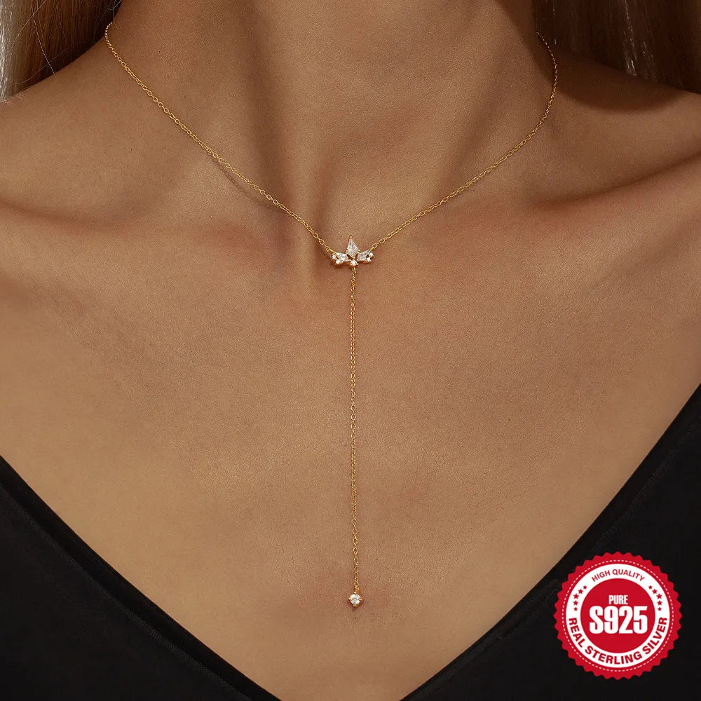 CANNER 925 Sterling Silver Y-shaped Kite Shaped Zircon Sparkling Clavicle Necklace For Women 18k Gold Ins Chain Fine Jewelry