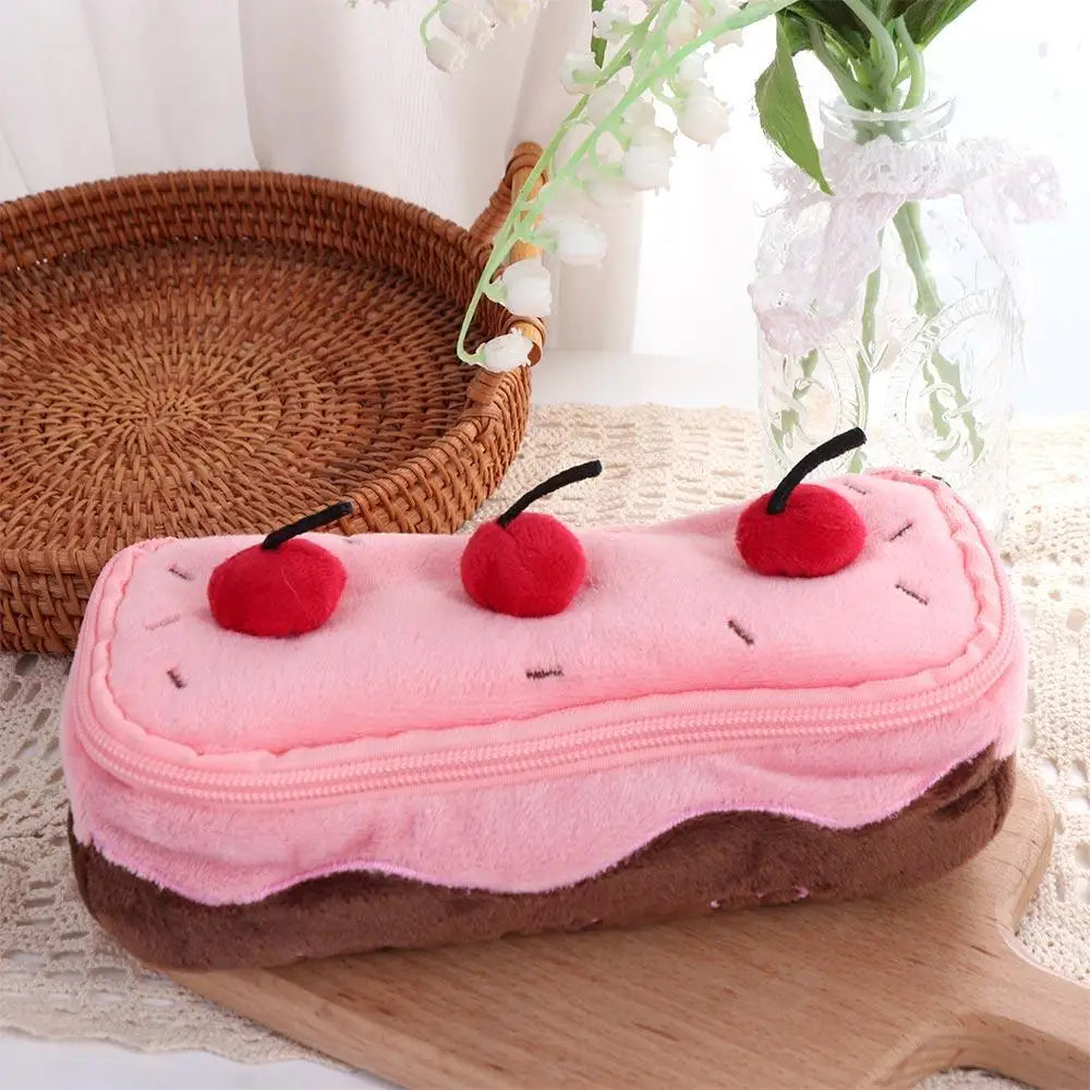 Cherry Cake Plush Pen Bag Cosmetic Bags Large Capacity Stationery Bag Exquisite Kawaii Pencil Pouch Stationery Box