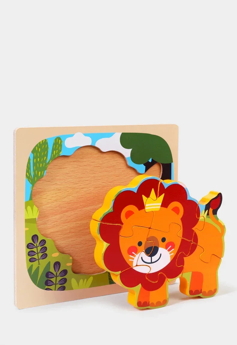 3D Baby Wooden Puzzle Montessori Toys Kids Learning Educational Tangram Shape Traffic Animal Cartoon Puzzle Cognitive Games