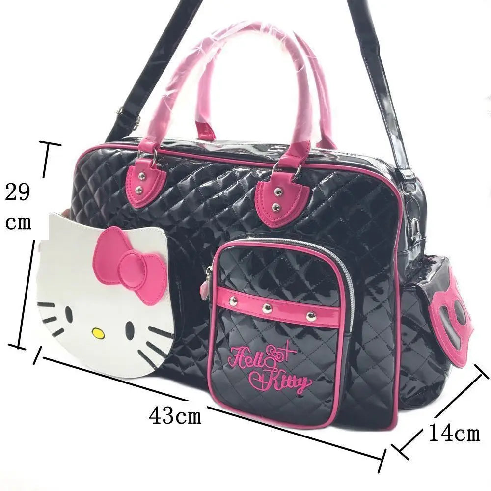 Hello Kitty Kawaii Sanrio Y2k High Capacity Handbag Messenger Bag Cartoon Pu Bright Surface Travel Bag Girls Fashion Travel Bag