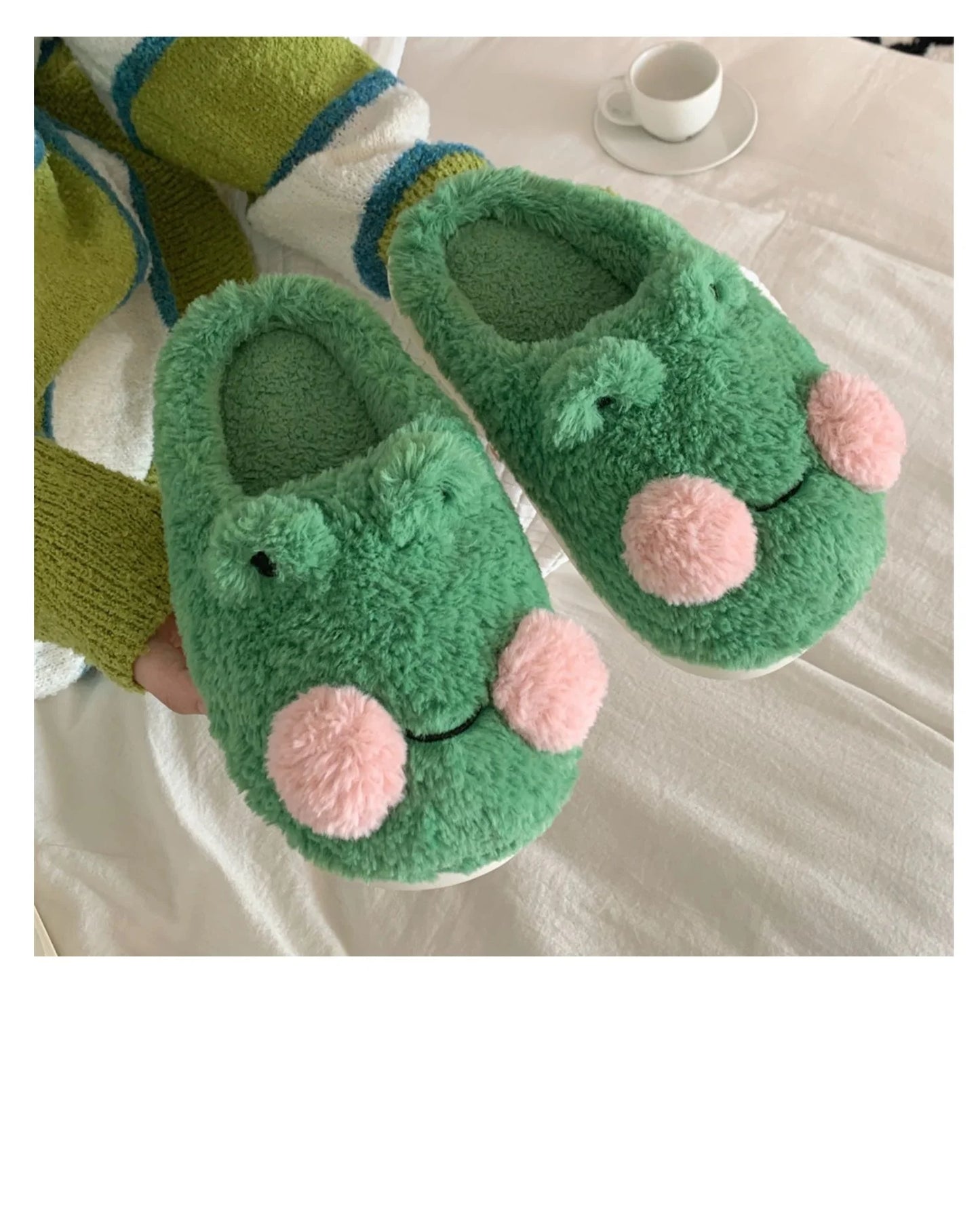 Funny Couple Lovely Frog Cotton Slippers 2022 Winter Student Anti Slip Warm Plush Home Slipper Men And Women Household Shoes