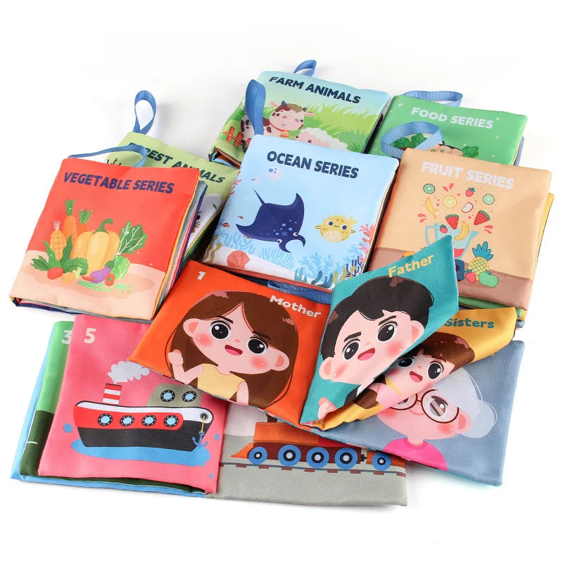 3D Baby Cloth Book Early Education Toys 4-page 8-sided English Palm Book