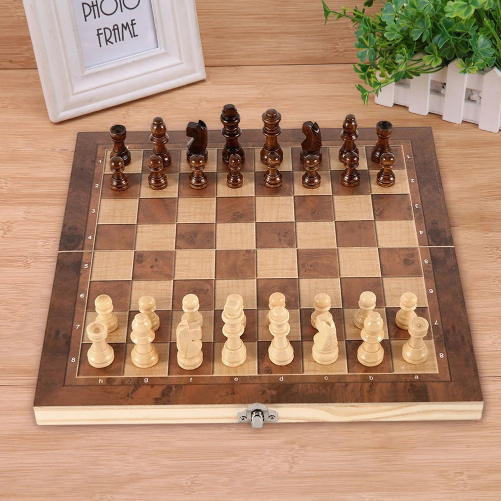 3 in 1 Chess Game Board Folding Storage Wooden Chess Board Sets Exquisite Chess Set Chess and Checkers Game Set