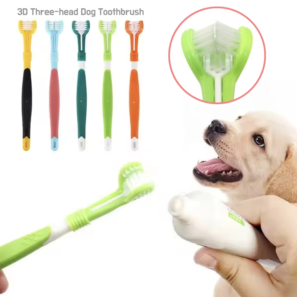 3D Three-head Dog Toothbrush Nontoxic Soft Bristle Brush Clean Puppy Teeth Iomnibearing Grooming Dog Supplies Accesorios Perros