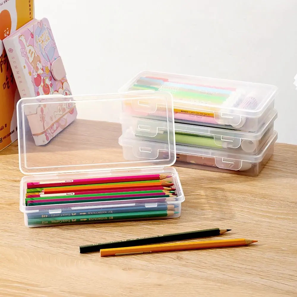 Transparent Stationery Storage Box Desktop Organizer Stationary Supplies Pen Holder Large Capacity Pen Pencil Case