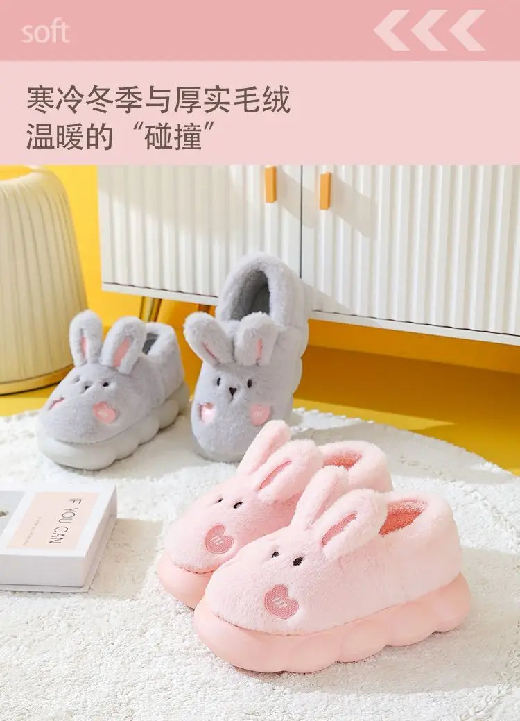 White Bunny Slippers For Home Kawaii Shoes Women Rabbit Fluffy Slippers Winter Indoor Sandals Woman Platform Bootie Slipper New