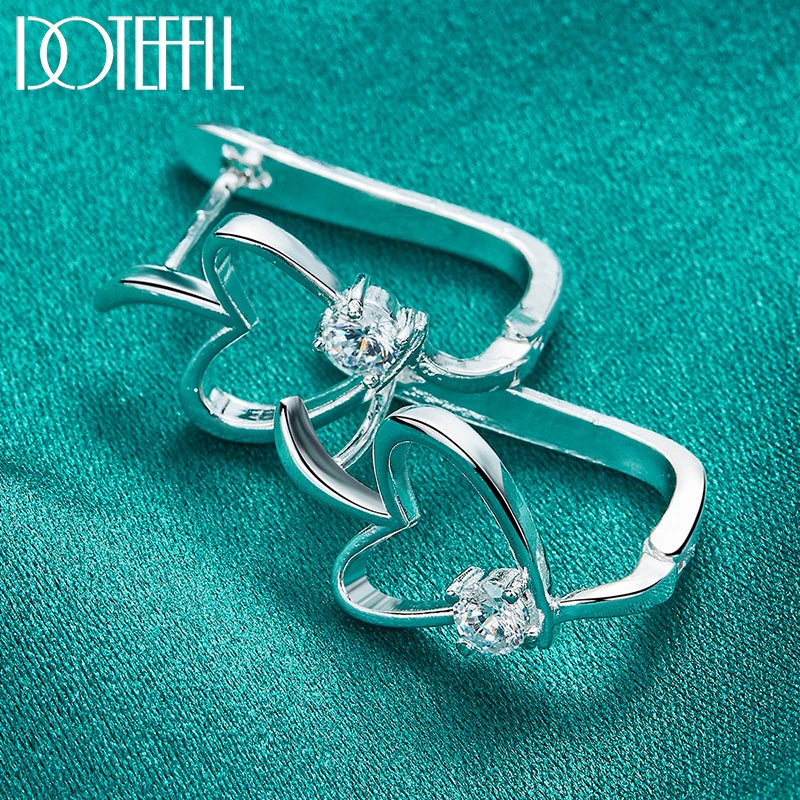 DOTEFFIL 925 Sterling Silver Heart inlaid Crystal Earring For Woman Charm Engagement Party Wedding Party Jewelry Gift