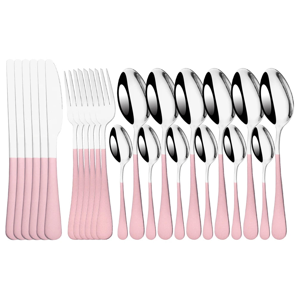 Red Silver Mirror Cutlery Set 24Pcs Dinnerware Set Flatware Cutlery Fork Knife Spoon Stainless Steel Silverware Tableware Set